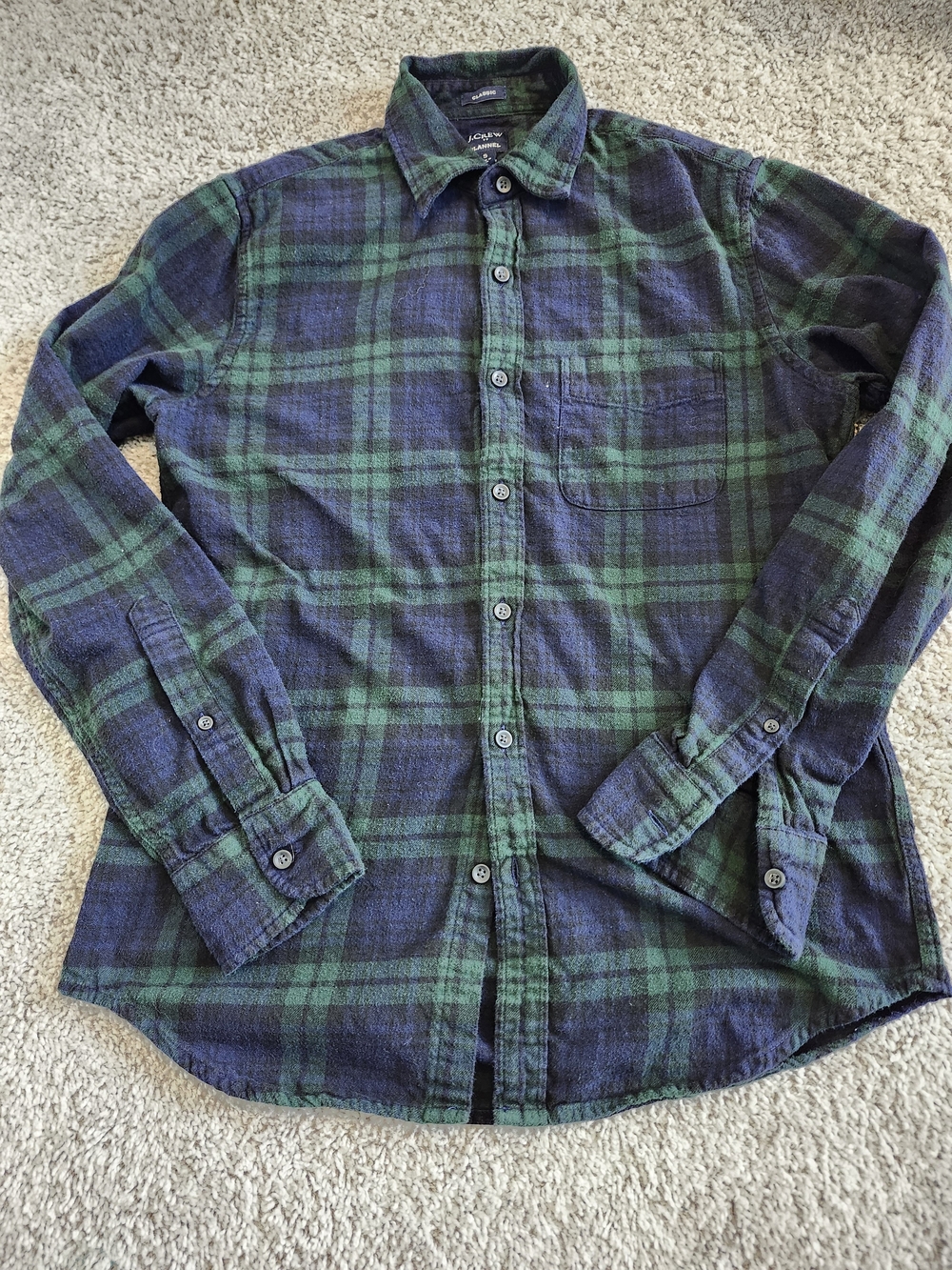 J.Crew Men's Shirt Midnight Flannel Green & Navy Plaid Button Down Shirt